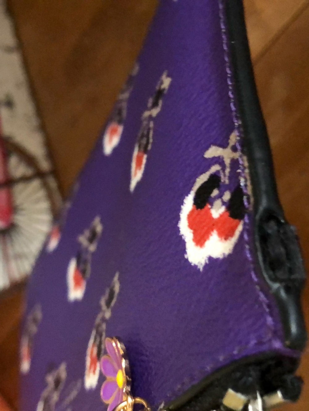 Coach Purple Floral Zip Pouch with Gold Logo & Charm - Picture 9 of 9